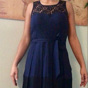 Navy Blue Silky and Lace Dress by Guess